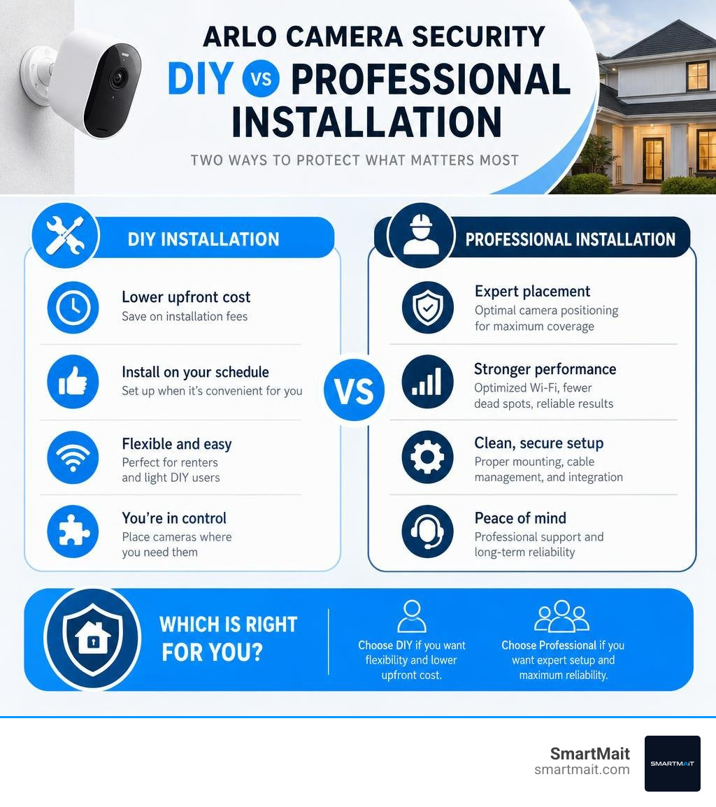 Arlo camera security DIY vs professional installation comparison infographic infographic