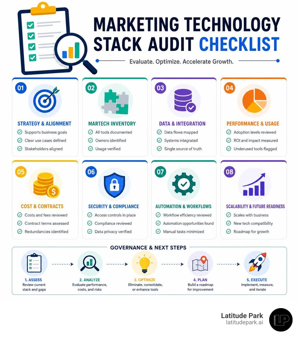 A comprehensive checklist of a modern marketing technology stack audit infographic A comprehensive checklist of a modern marketing technology stack audit infographic