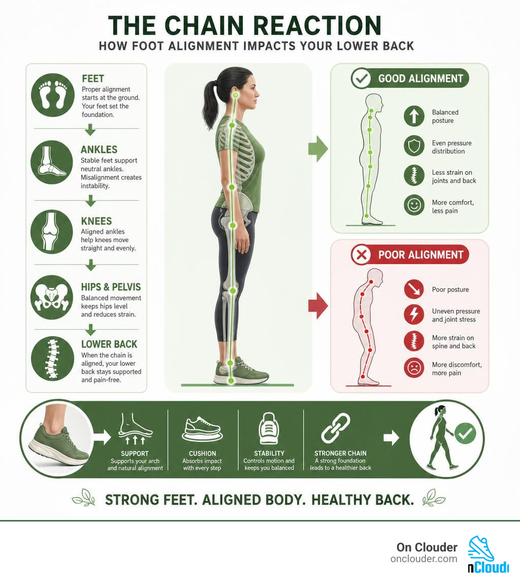 infographic showing how foot alignment impacts the lower back through the chain infographic infographic showing how foot alignment impacts the lower back through the chain infographic