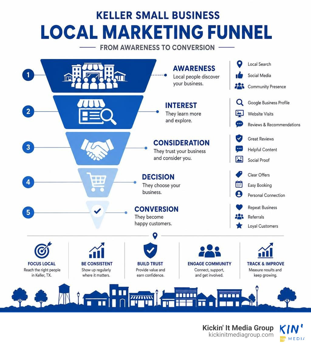 Keller small business local marketing funnel from awareness to conversion infographic
