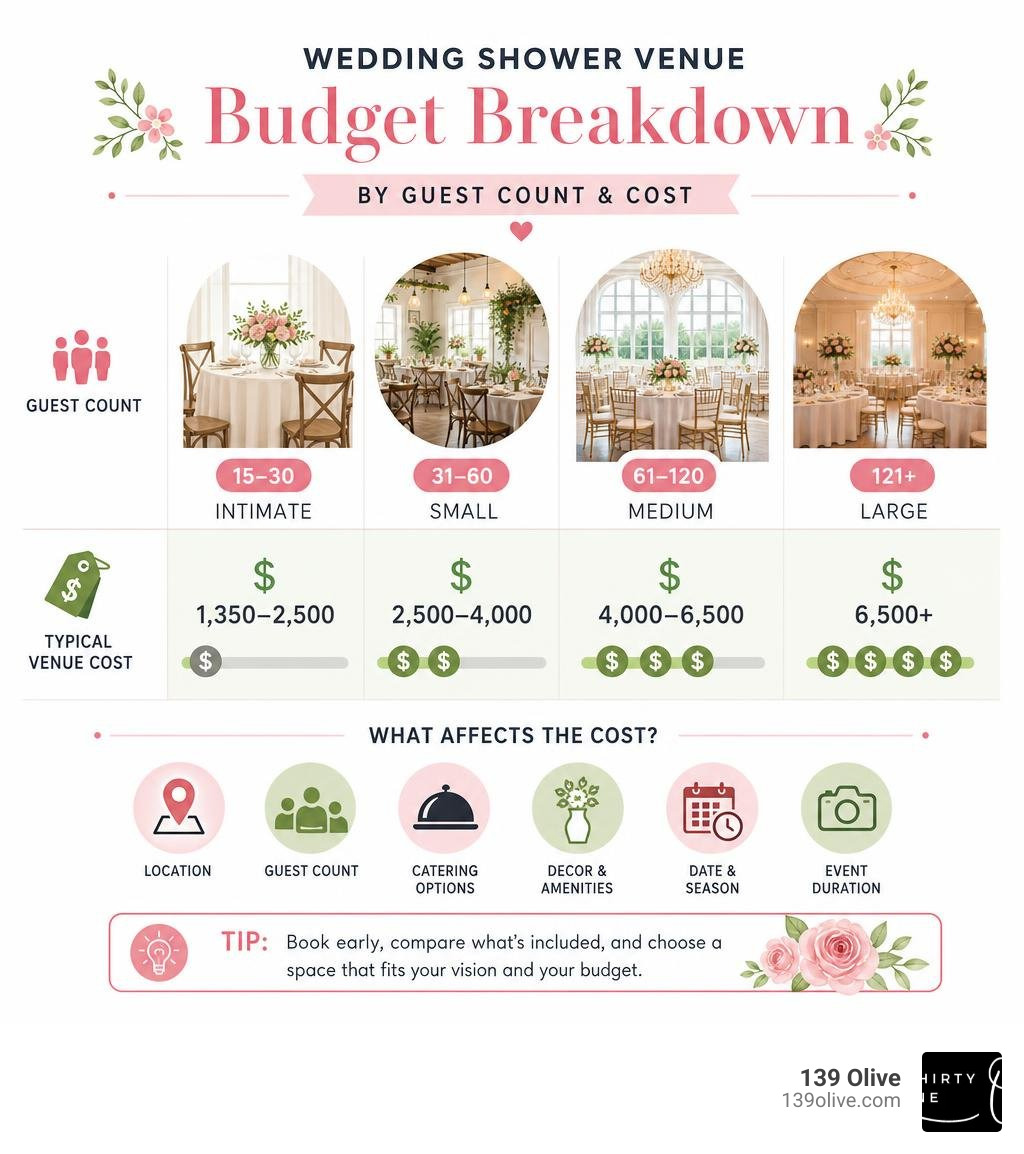 Wedding shower venue budget breakdown infographic by guest count and cost infographic Wedding shower venue budget breakdown infographic by guest count and cost infographic