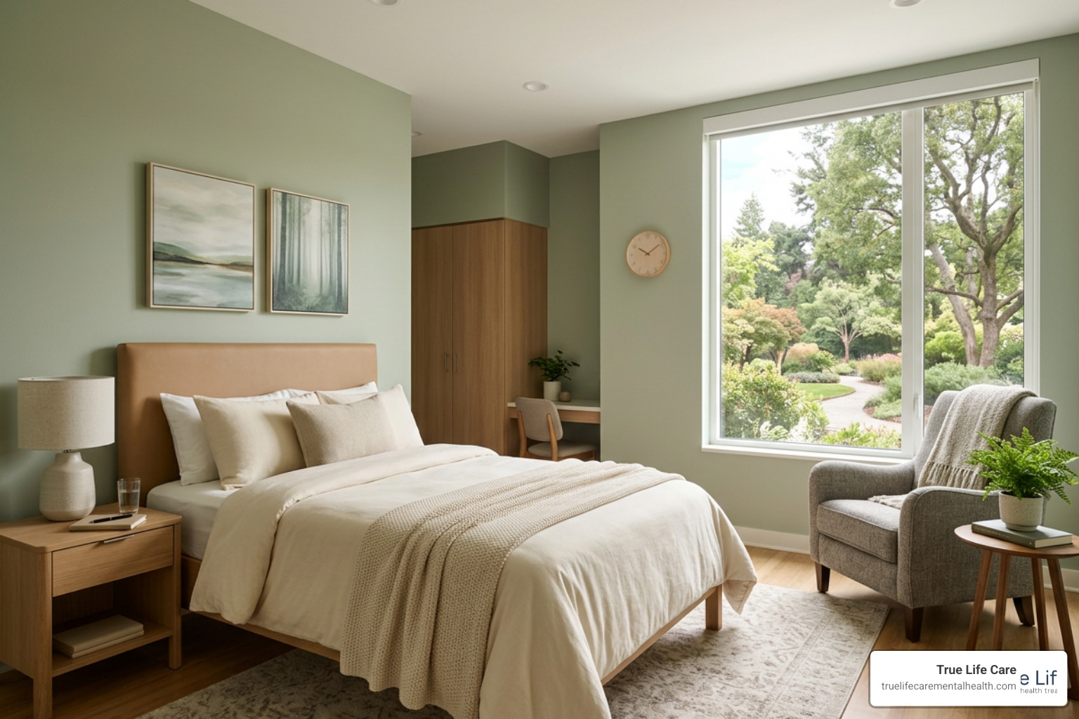 Modern and comfortable inpatient facility room focused on healing Modern and comfortable inpatient facility room focused on healing