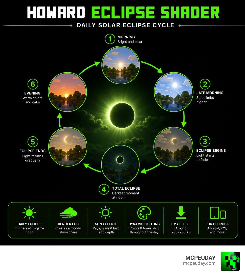 Howard Eclipse Shader daily solar eclipse cycle infographic showing lighting stages infographic