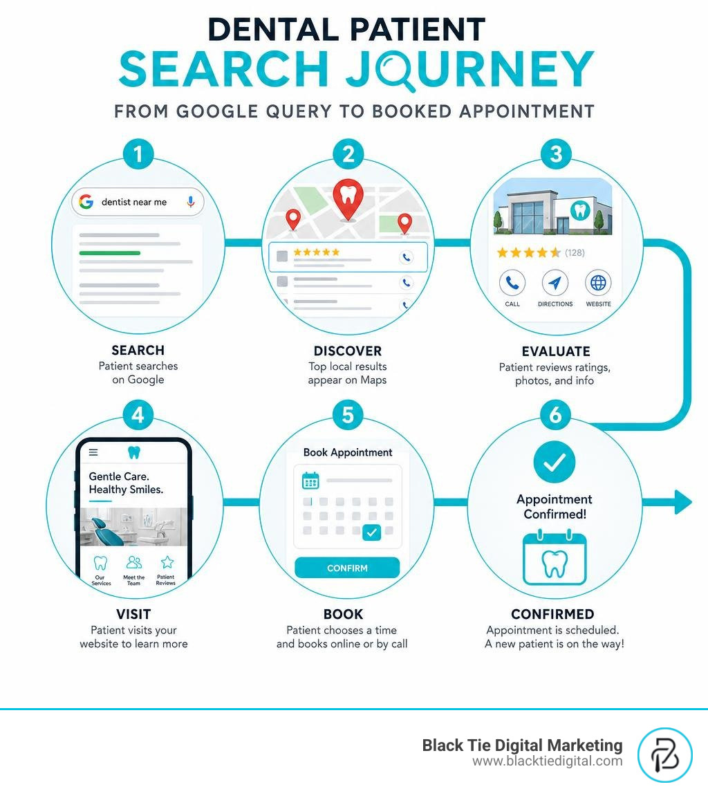 Dental patient search journey from Google query to booked appointment infographic infographic Dental patient search journey from Google query to booked appointment infographic infographic