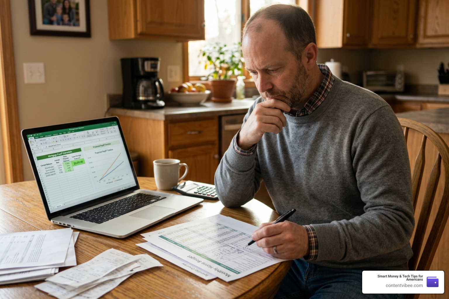 Home budget spreadsheet showing extra mortgage payments allocation