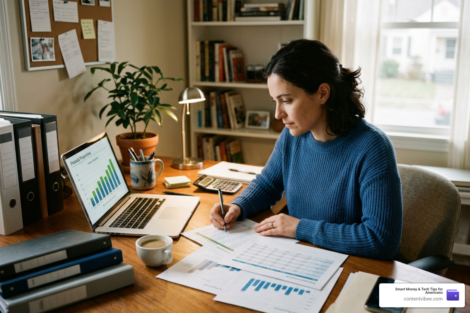 Self-employed freelancer working at home planning retirement savings