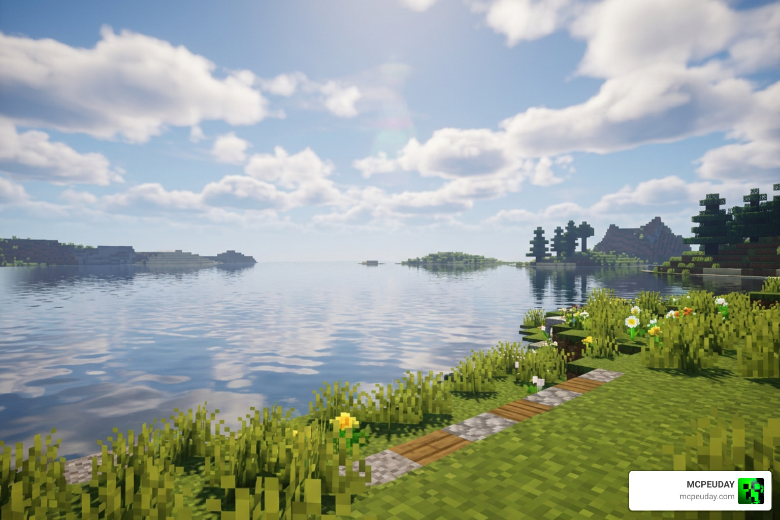 Realistic water reflections and soft clouds using Newb Glow Legacy Shader