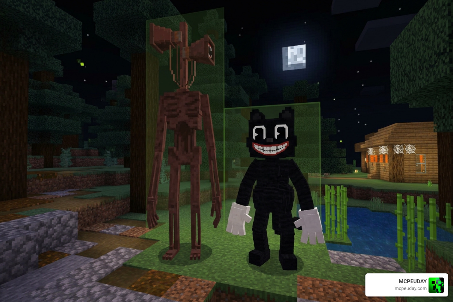 Siren Head and Cartoon Cat in Minecraft Siren Head and Cartoon Cat in Minecraft
