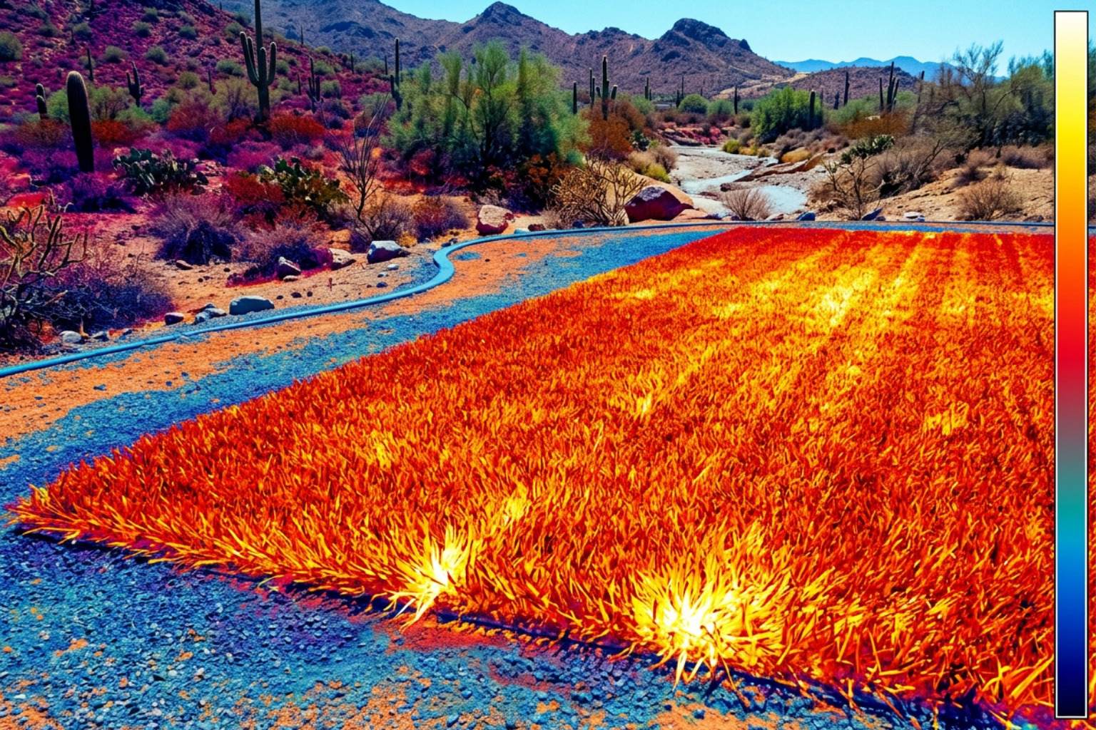 infrared thermal reading of synthetic turf temperature in extreme Arizona summer heat infrared thermal reading of synthetic turf temperature in extreme Arizona summer heat