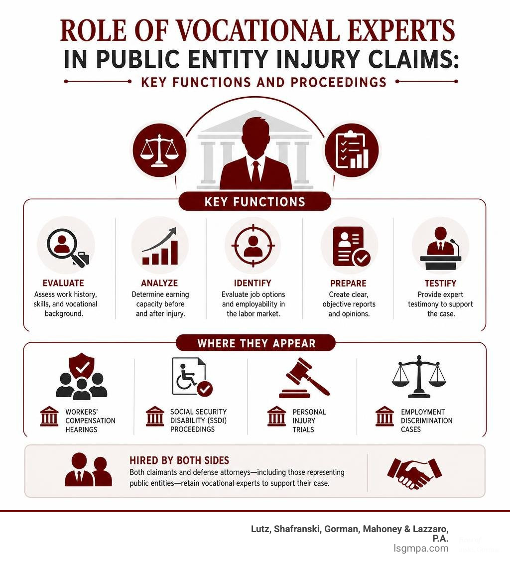 Role of vocational experts in public entity injury claims: key functions and proceedings infographic Role of vocational experts in public entity injury claims: key functions and proceedings infographic