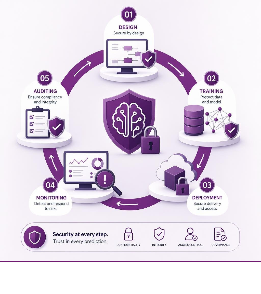 Machine learning security lifecycle: design, training, deployment, monitoring, and auditing - secure machine learning