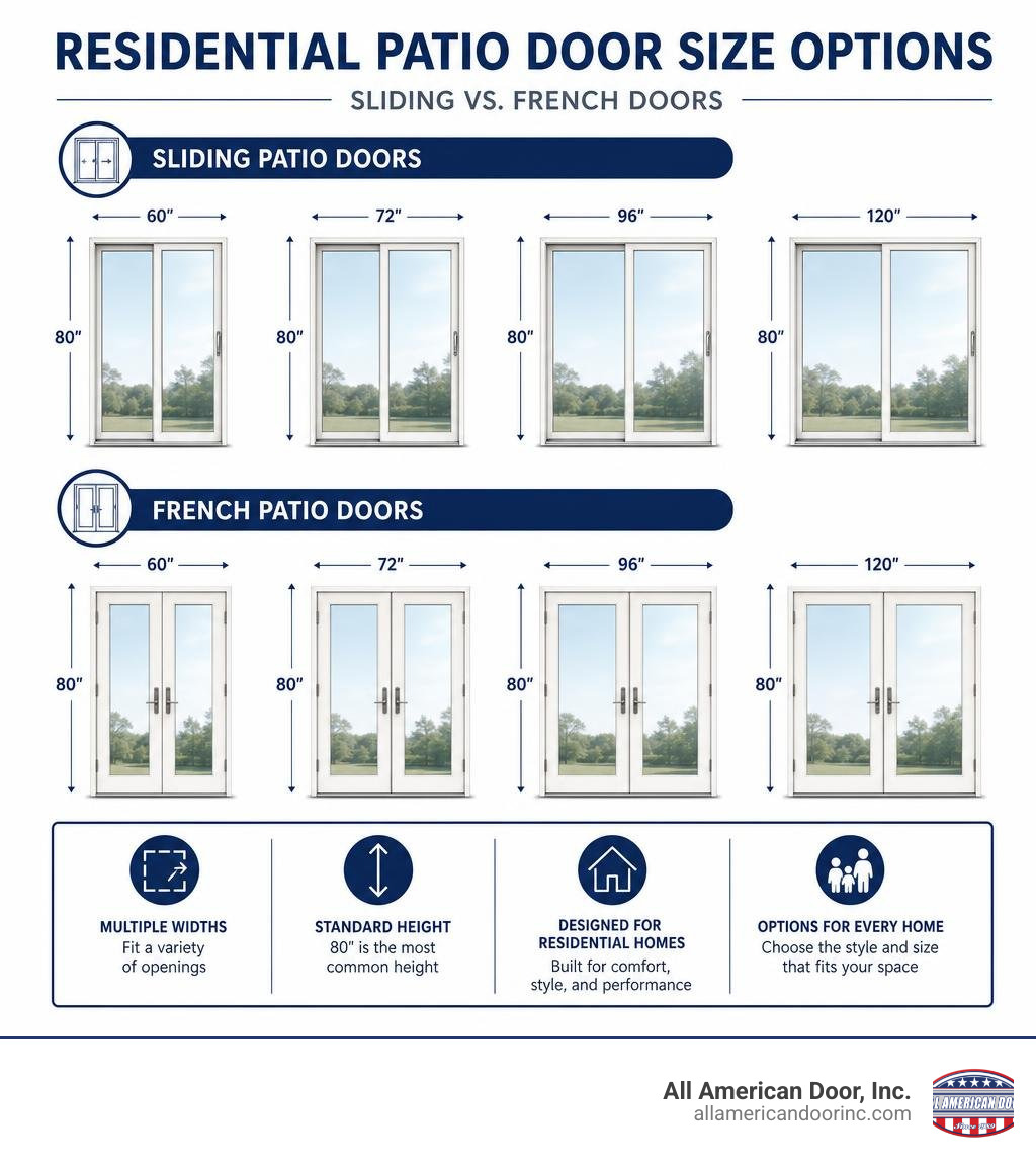 Infographic comparing residential sliding and French patio door size options infographic Infographic comparing residential sliding and French patio door size options infographic