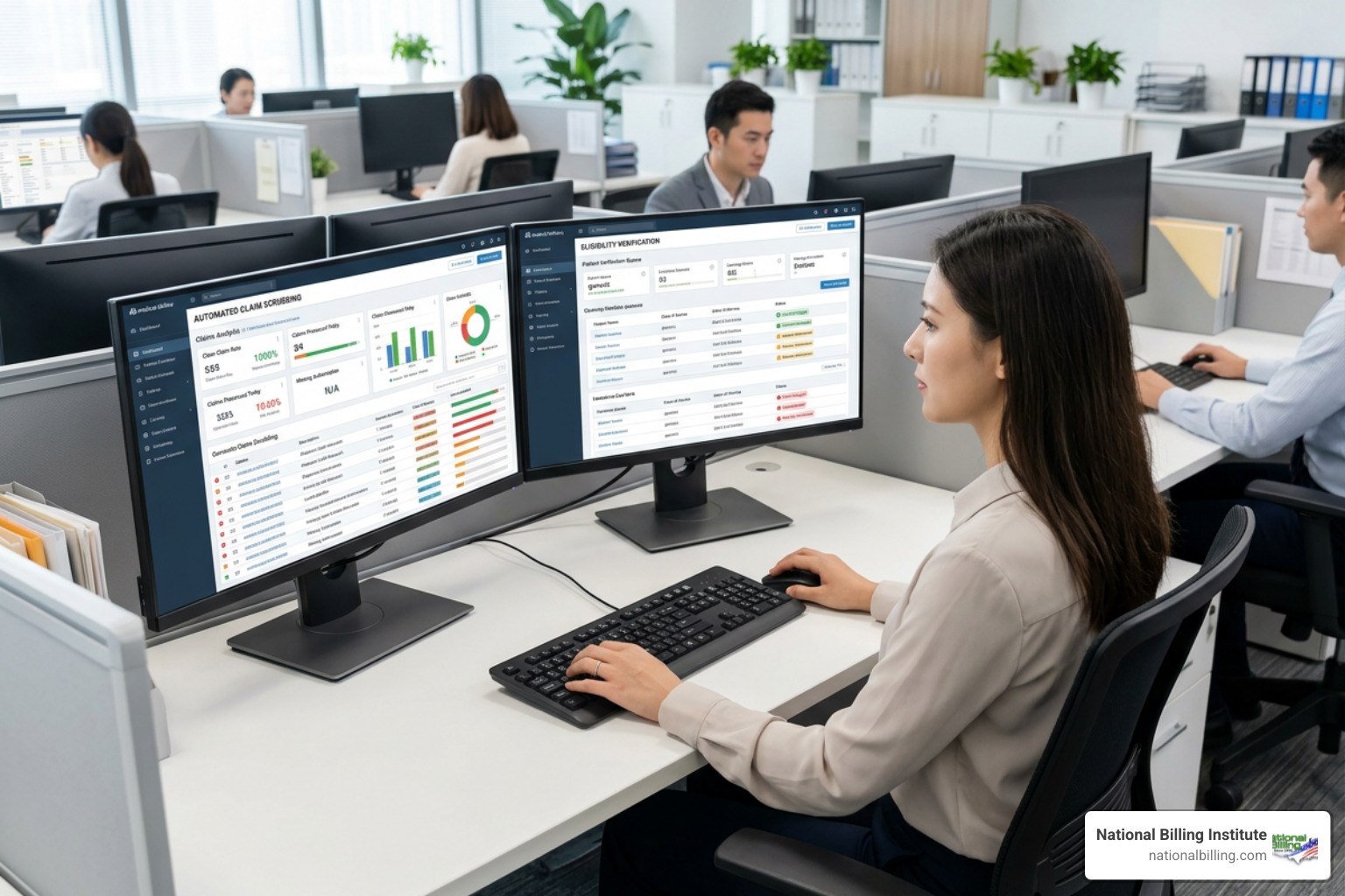 Automated billing workflow mapping out clean claim scrubbing and eligibility checks Automated billing workflow mapping out clean claim scrubbing and eligibility checks