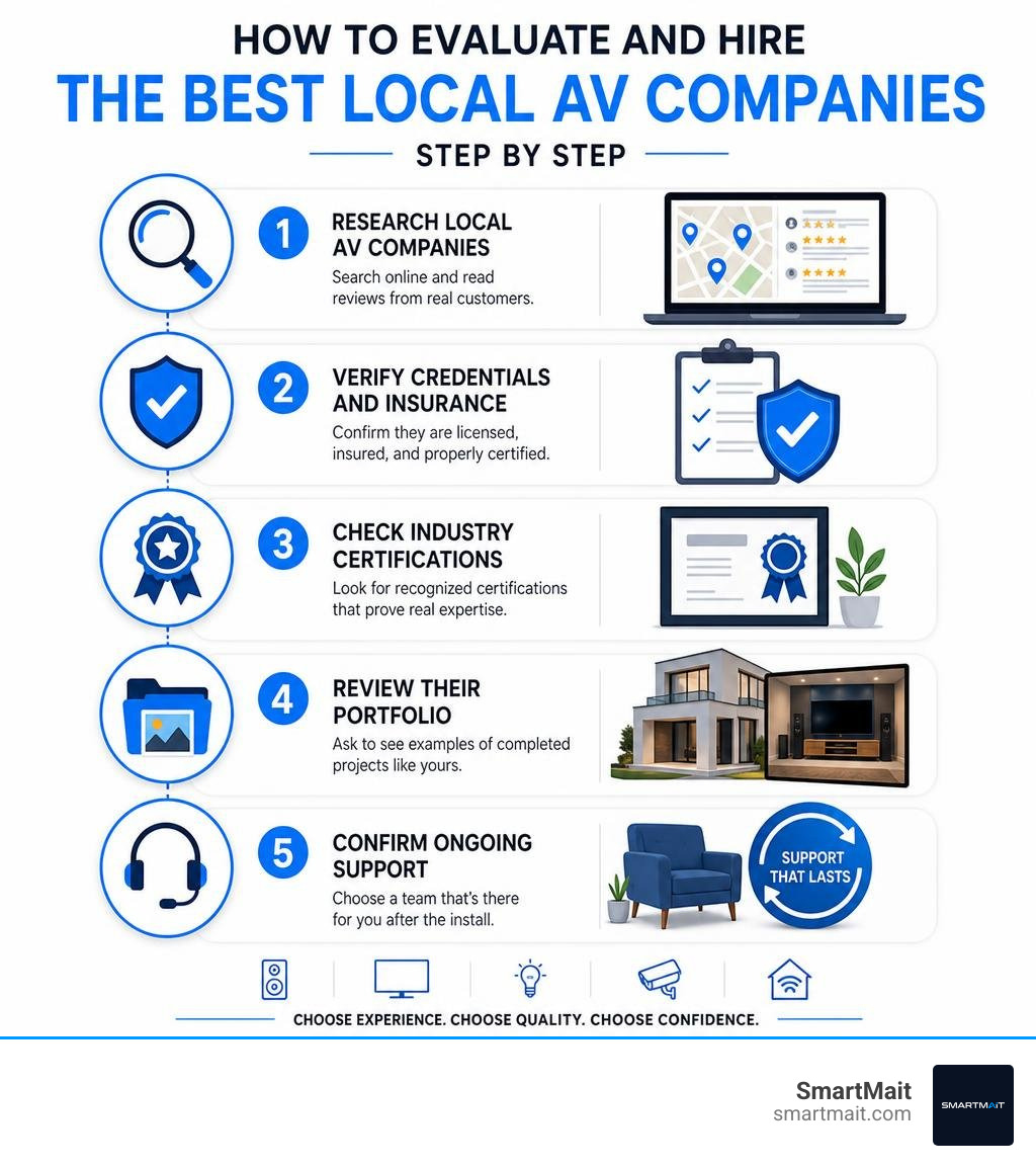 How to evaluate and hire the best local AV companies step by step infographic