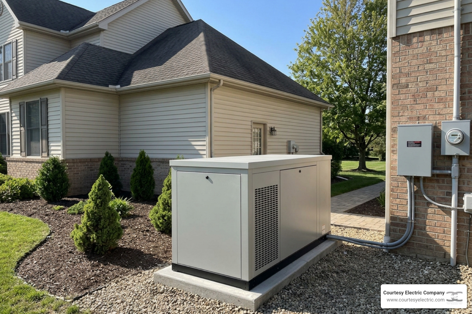 modern standby generator installed outside a residential home modern standby generator installed outside a residential home