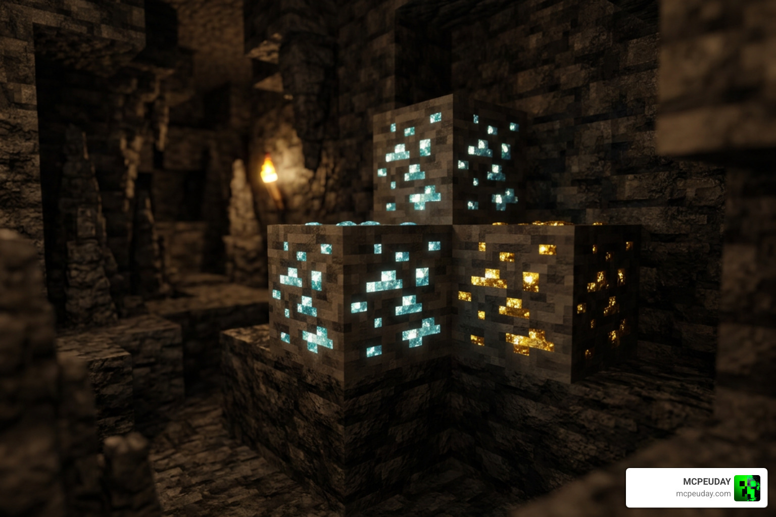 Shimmering minerals and 3D blocks in Minecraft Bedrock