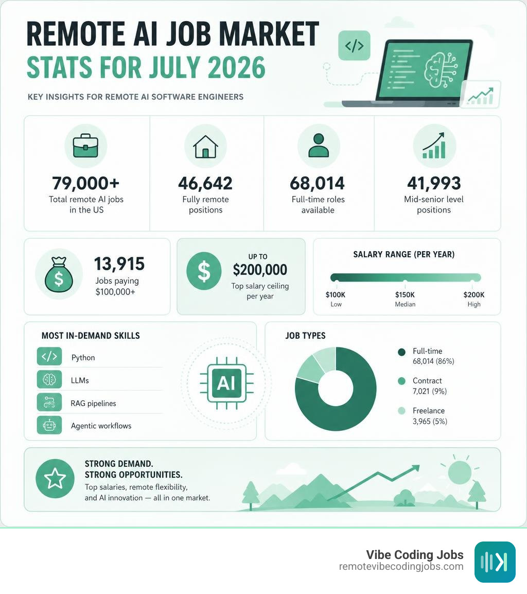 Remote AI job market stats infographic for July 2026 including salary ranges and job counts infographic Remote AI job market stats infographic for July 2026 including salary ranges and job counts infographic