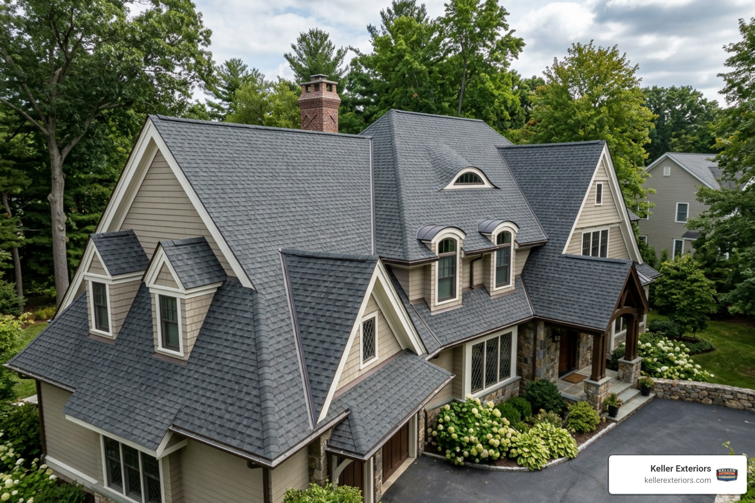 complex residential roof structure with multiple valleys dormers and steep pitch