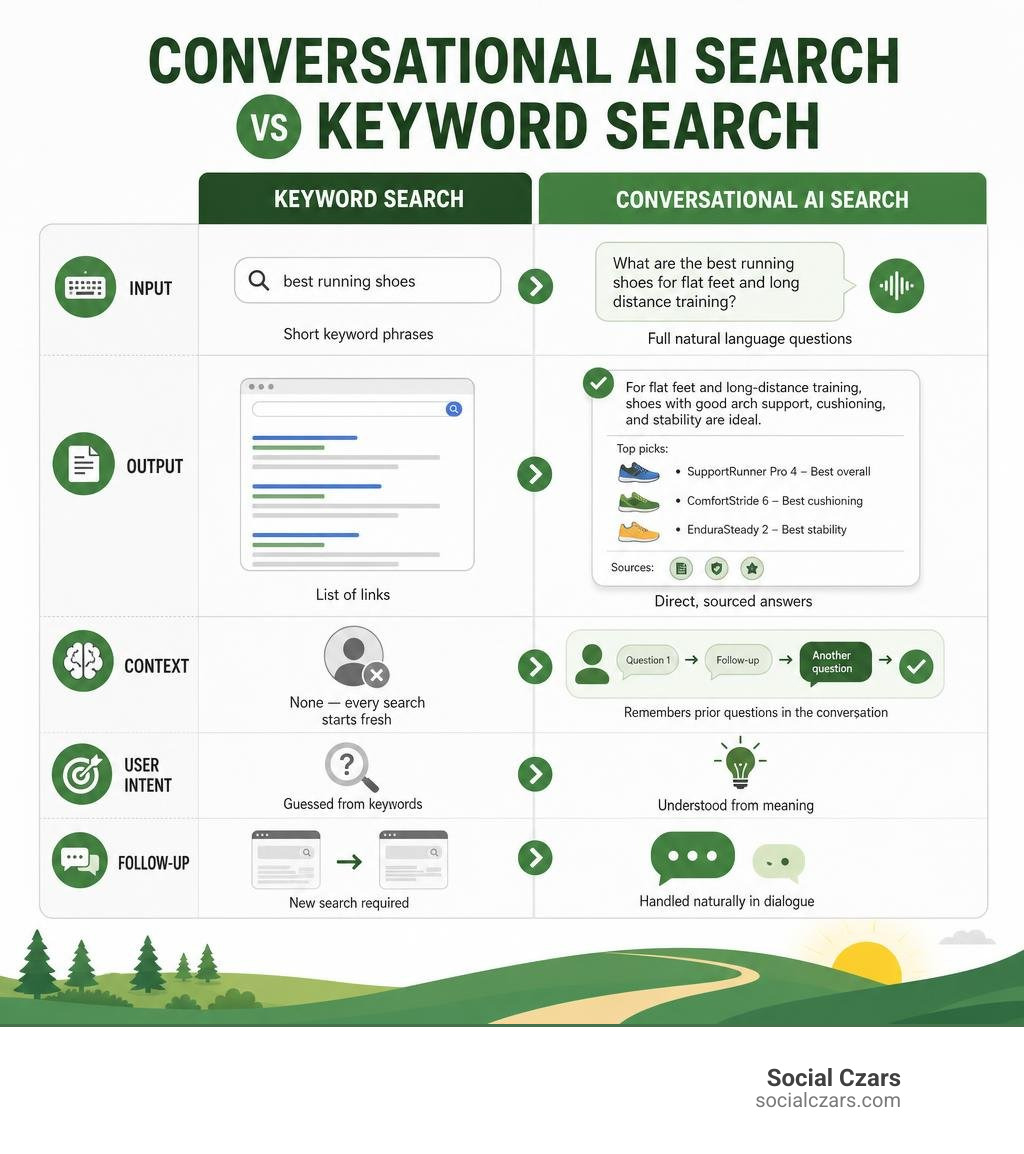 Conversational AI search vs keyword search comparison infographic infographic Conversational AI search vs keyword search comparison infographic infographic