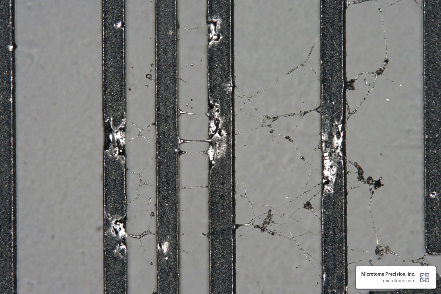 EFM damage on a photomask reticle chrome line EFM damage on a photomask reticle chrome line