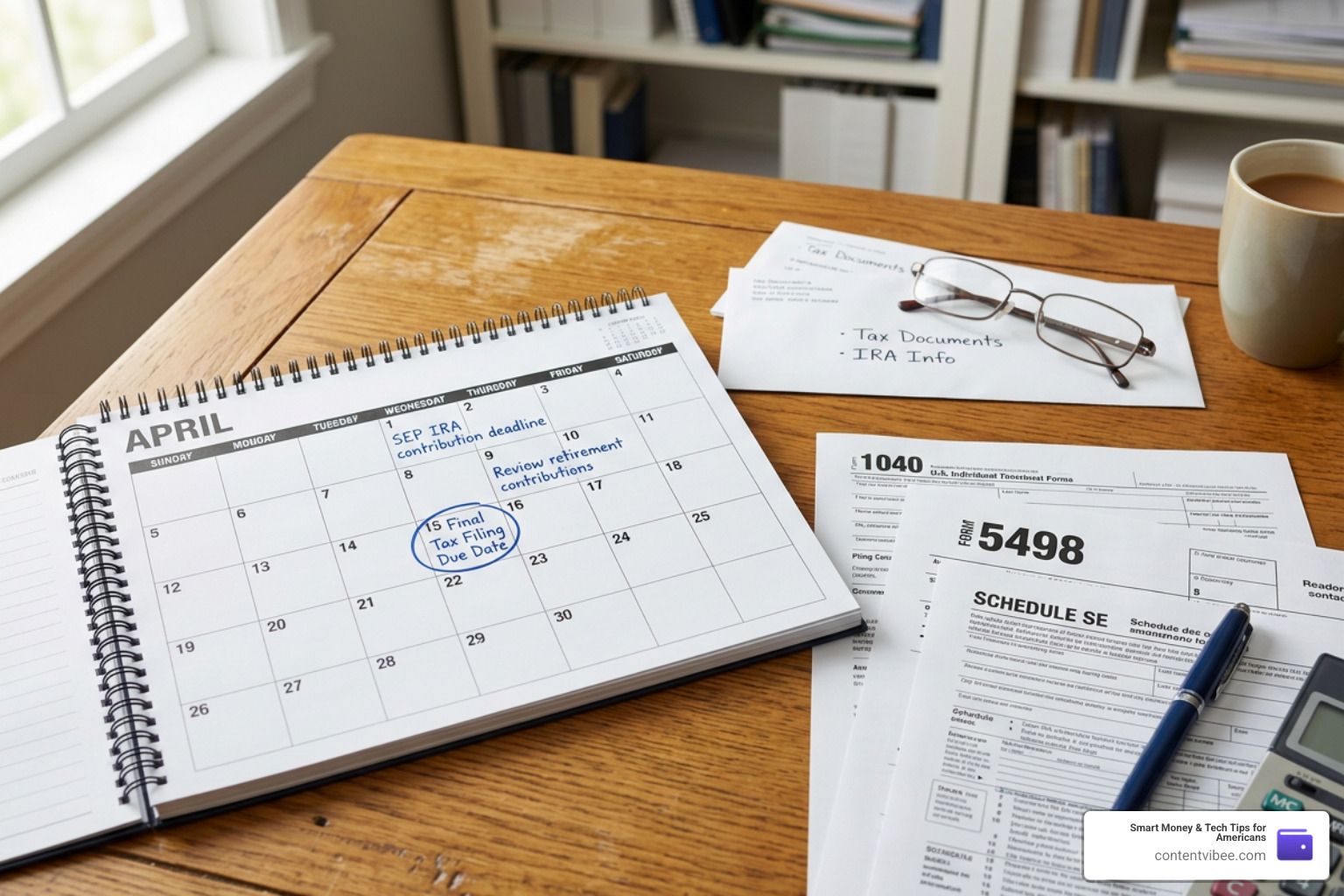 tax documents and calendar showing SEP deadlines