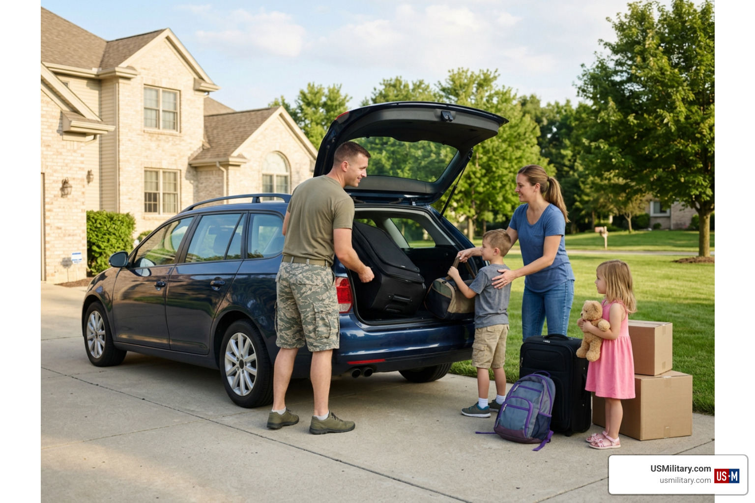 American military family packing their car for a vacation American military family packing their car for a vacation