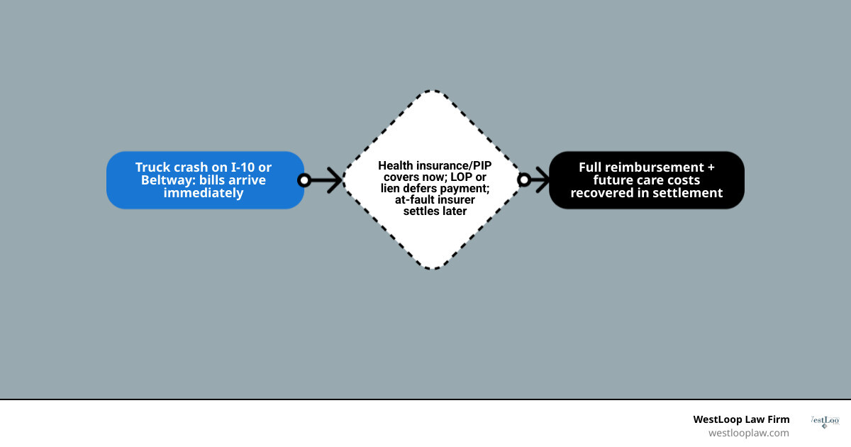 Flowchart of medical bill payment options after a Houston truck accident infographic Flowchart of medical bill payment options after a Houston truck accident infographic