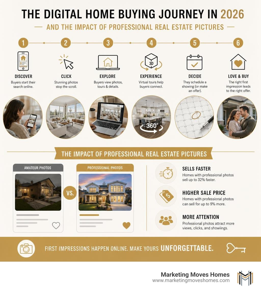 Infographic showing the digital home buying journey in 2026 and the impact of professional real estate pictures infographic Infographic showing the digital home buying journey in 2026 and the impact of professional real estate pictures infographic
