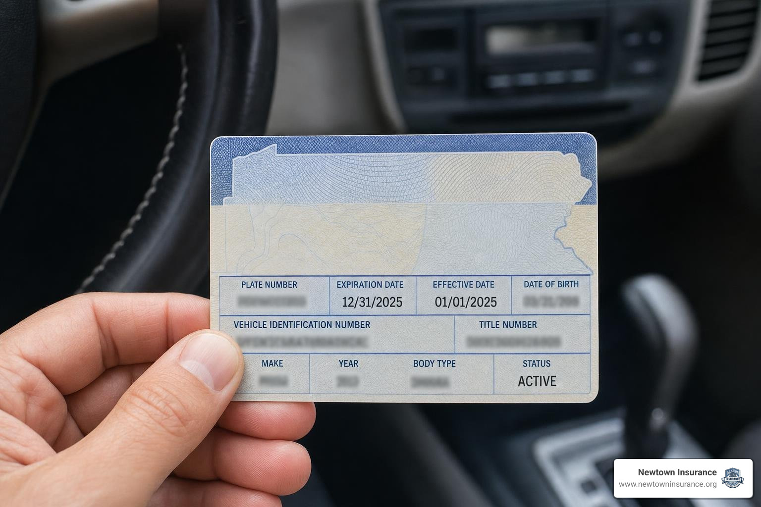 Pennsylvania vehicle registration card showing active status Pennsylvania vehicle registration card showing active status