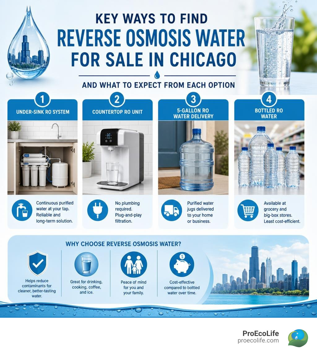 Key ways to find reverse osmosis water for sale in Chicago and what to expect from each option infographic