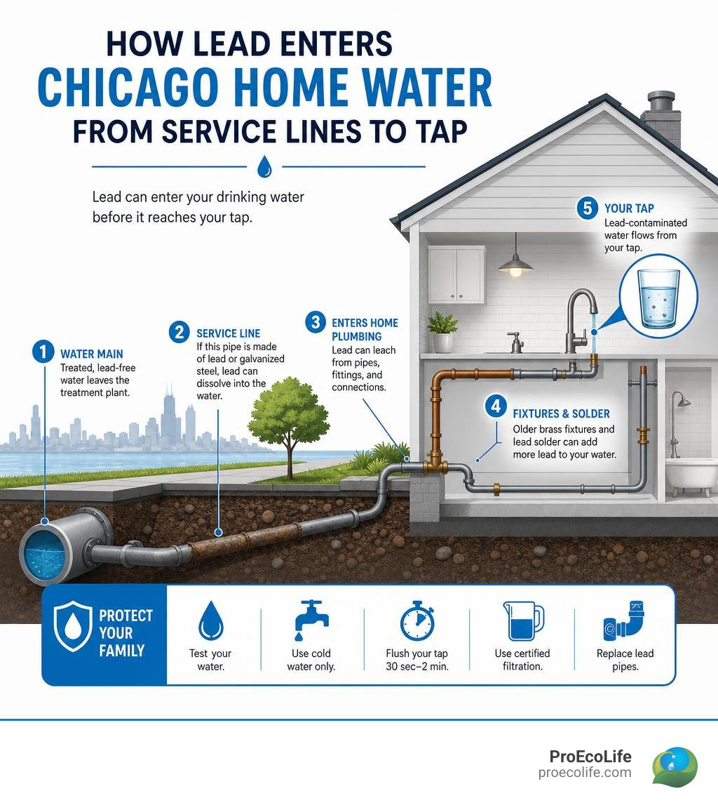 How lead enters Chicago home water from service lines to tap — infographic infographic How lead enters Chicago home water from service lines to tap — infographic infographic