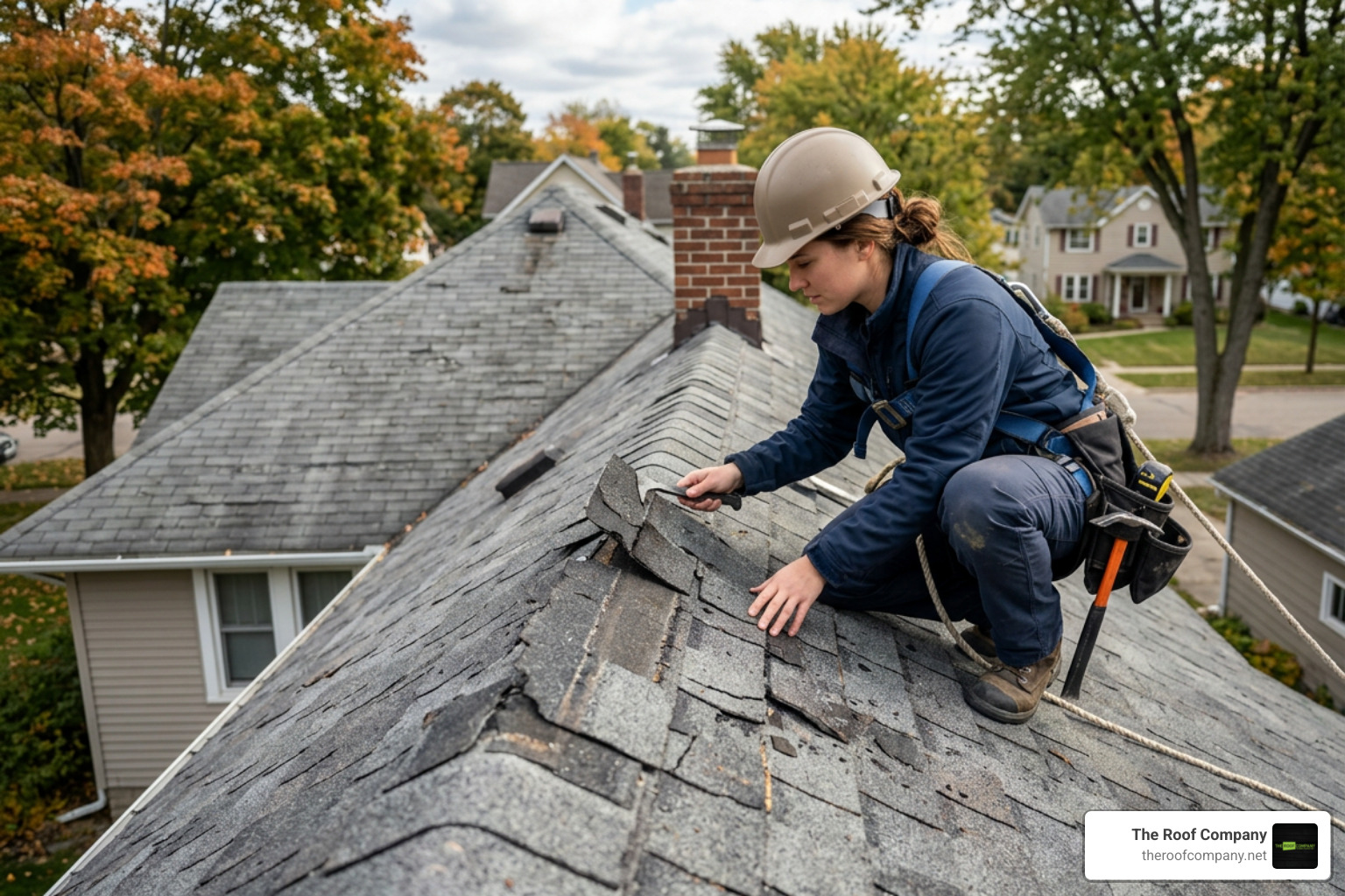 Professional roof inspection in progress evaluating shingle damage in Howell Michigan Professional roof inspection in progress evaluating shingle damage in Howell Michigan