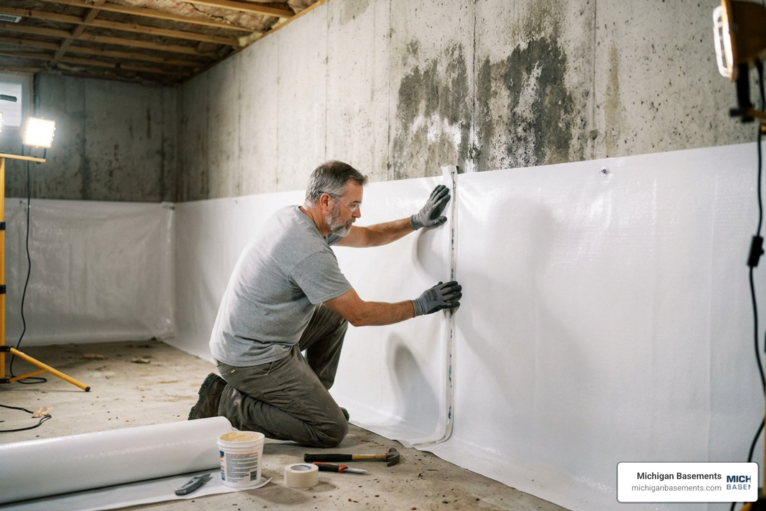 Fully encapsulated crawl space with a white vapor barrier