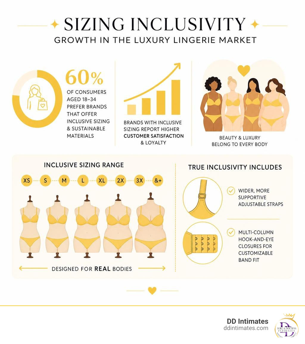 Sizing inclusivity growth statistics in the luxury lingerie market infographic