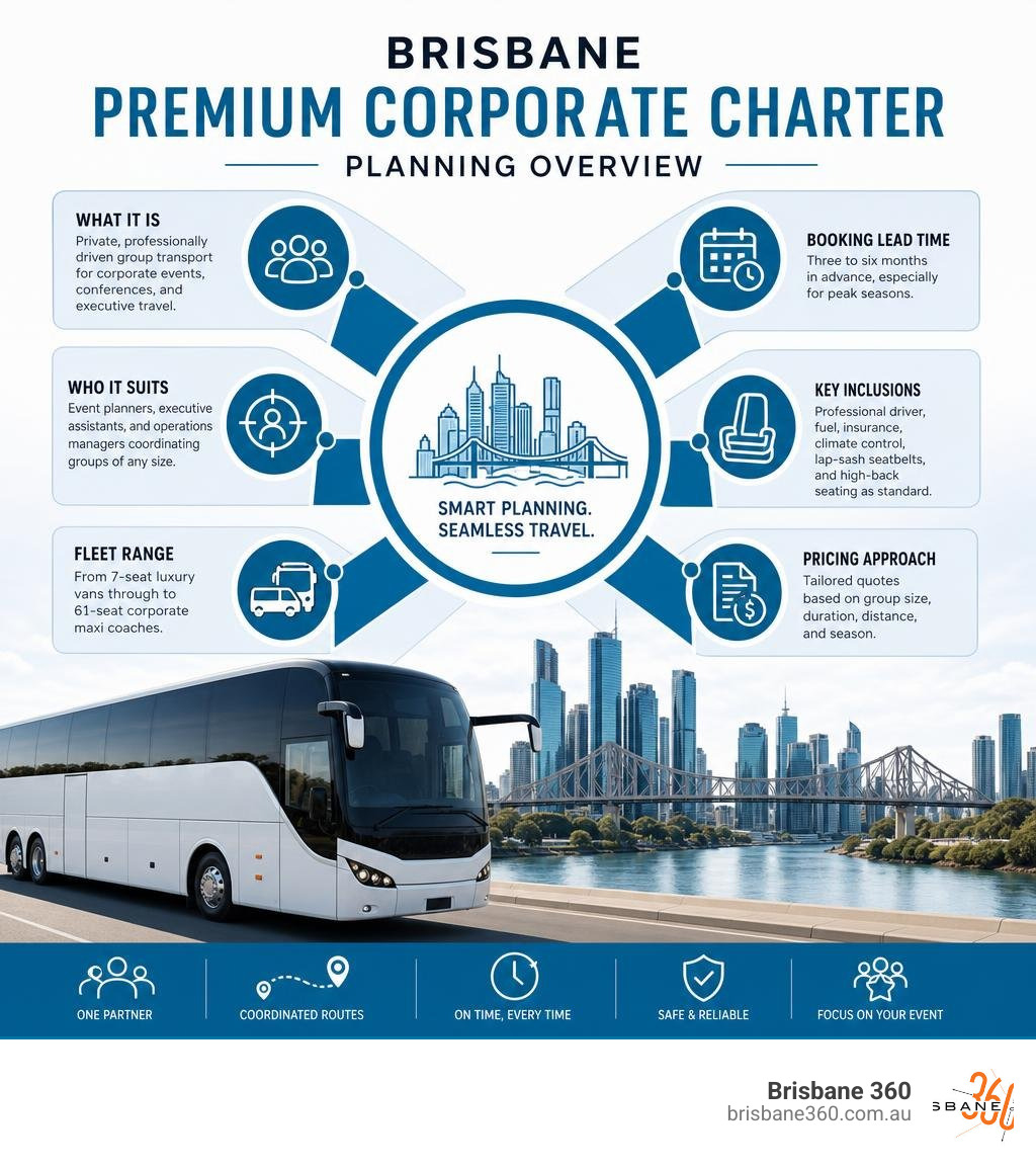 Brisbane premium corporate charter planning overview infographic infographic