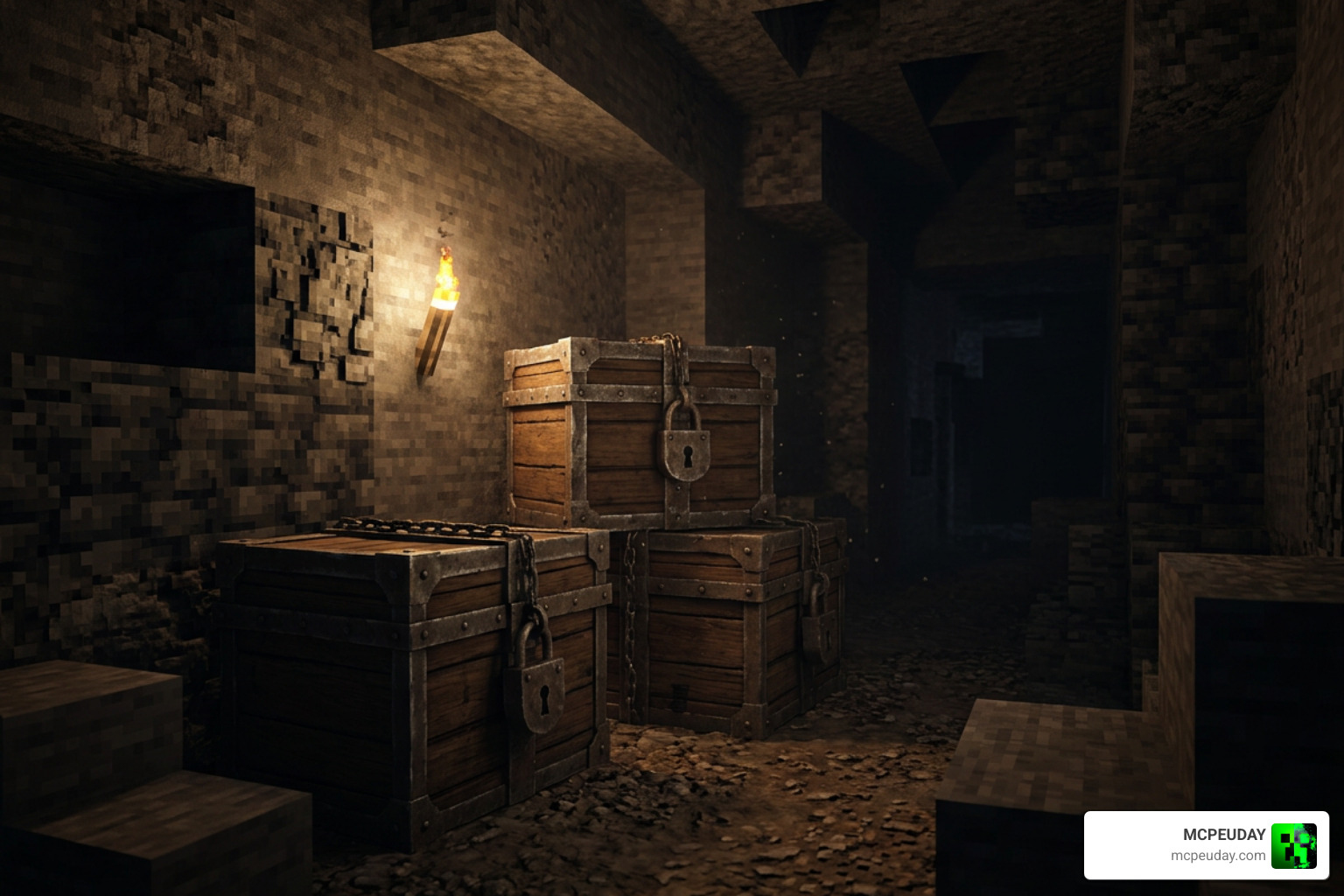 Locked crates found deep underground in a Minecraft cave