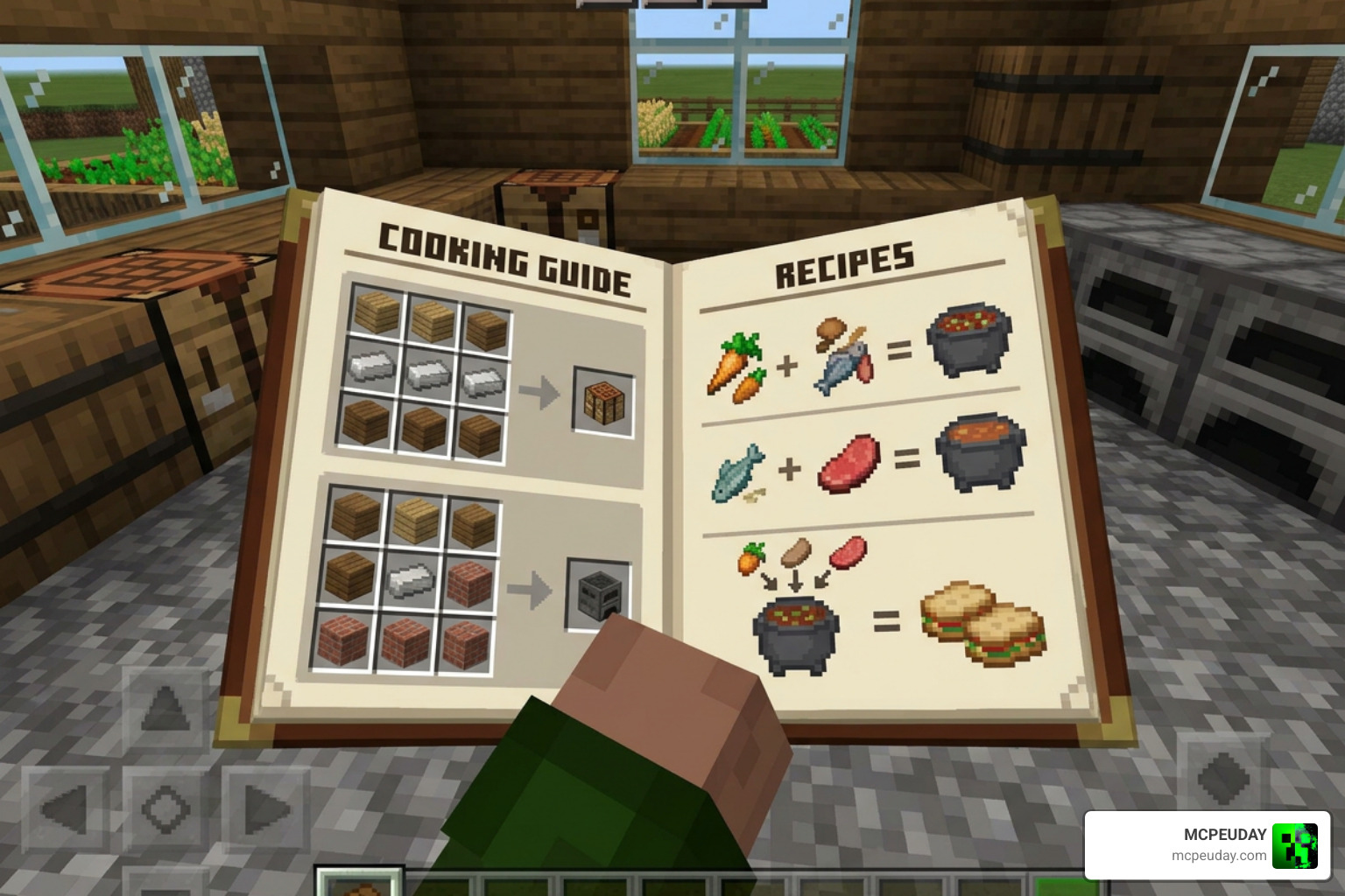 Farmer's Delight Bedrock Addon Farmer's Book interface showing recipe guides Farmer's Delight Bedrock Addon Farmer's Book interface showing recipe guides