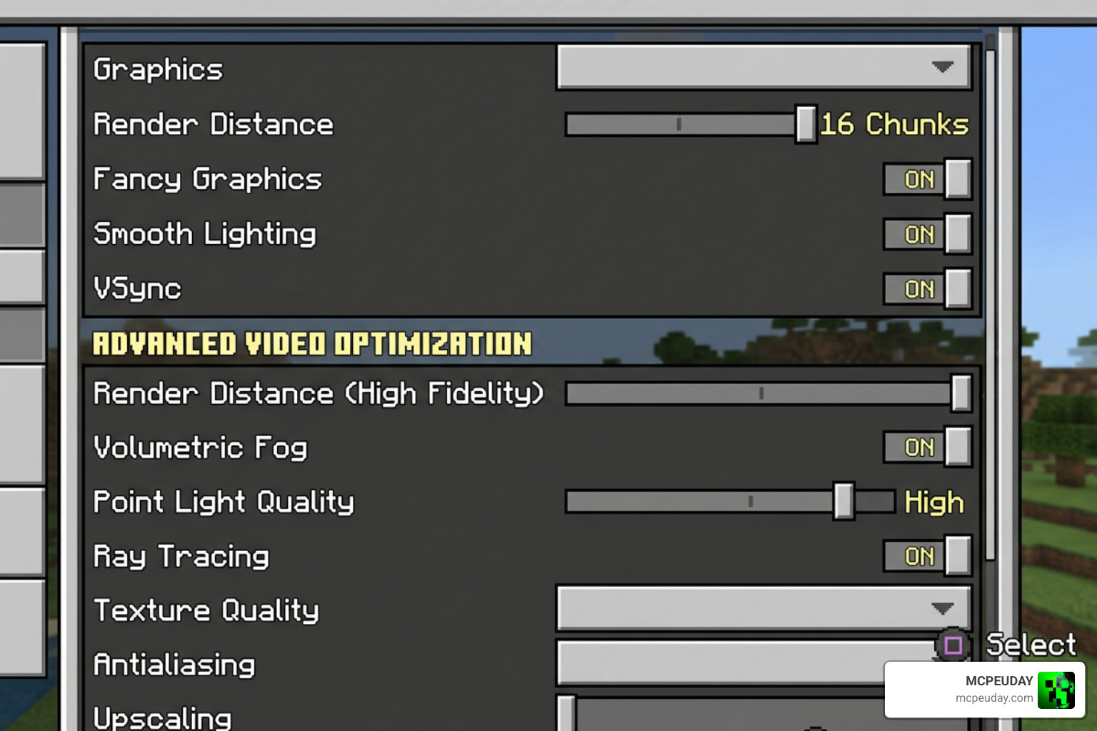 Optimal shader settings menu layout in Minecraft Bedrock Edition