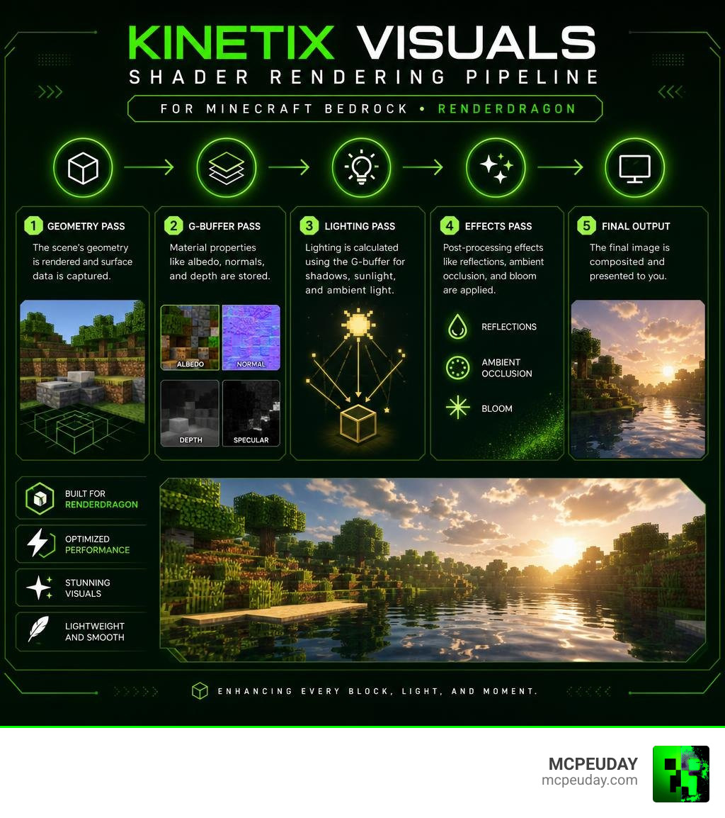 Kinetix Visuals Shader rendering pipeline infographic for Minecraft Bedrock RenderDragon infographic Kinetix Visuals Shader rendering pipeline infographic for Minecraft Bedrock RenderDragon infographic