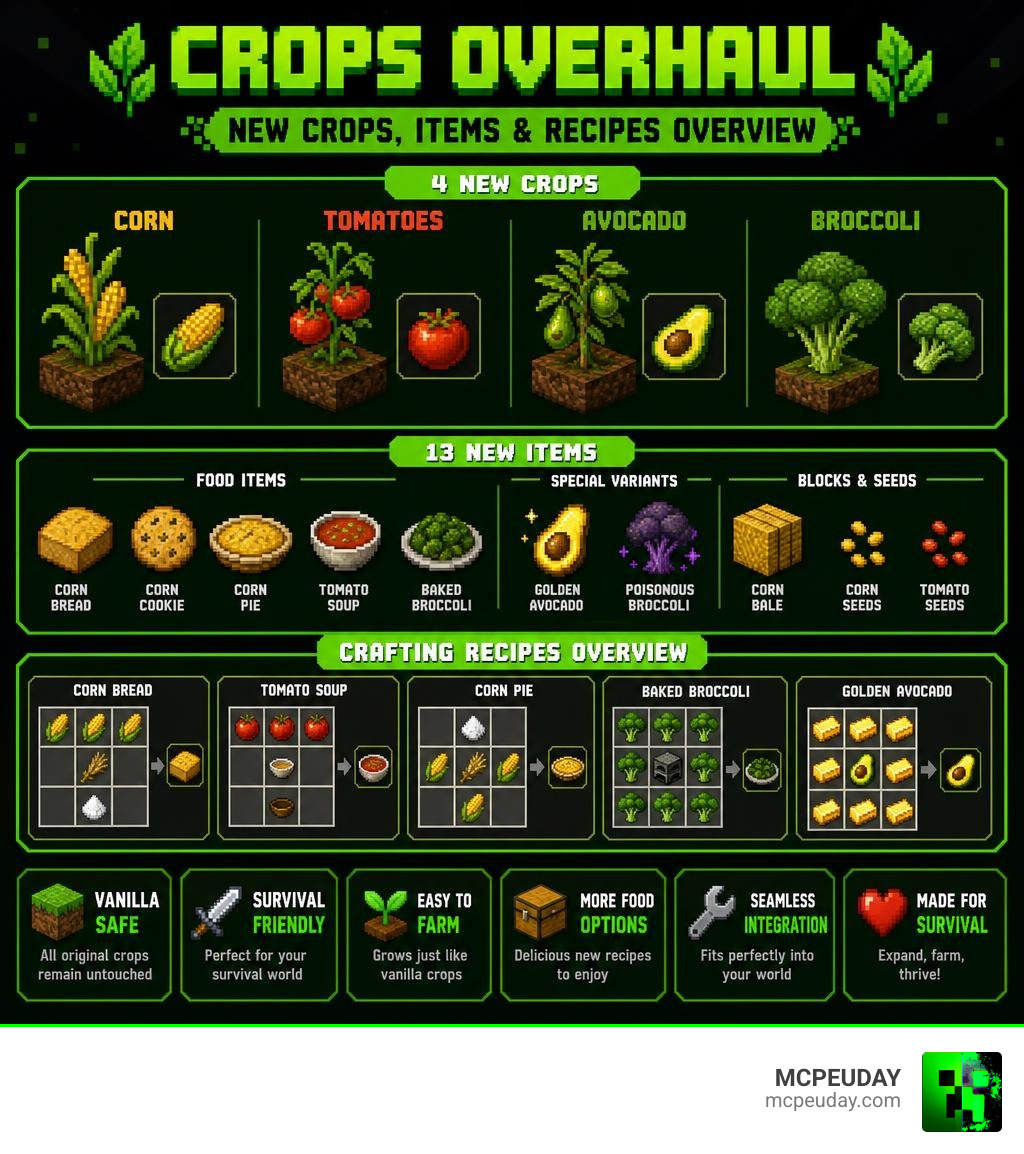 Crops Overhaul Addon new crops items and crafting recipes overview infographic infographic