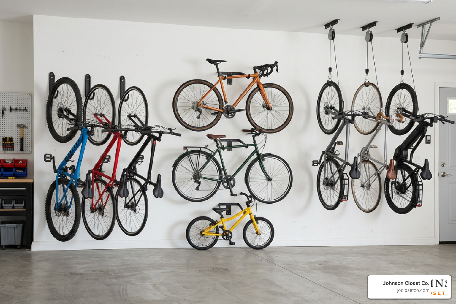 Comparing vertical, horizontal, and ceiling garage cycle storage options