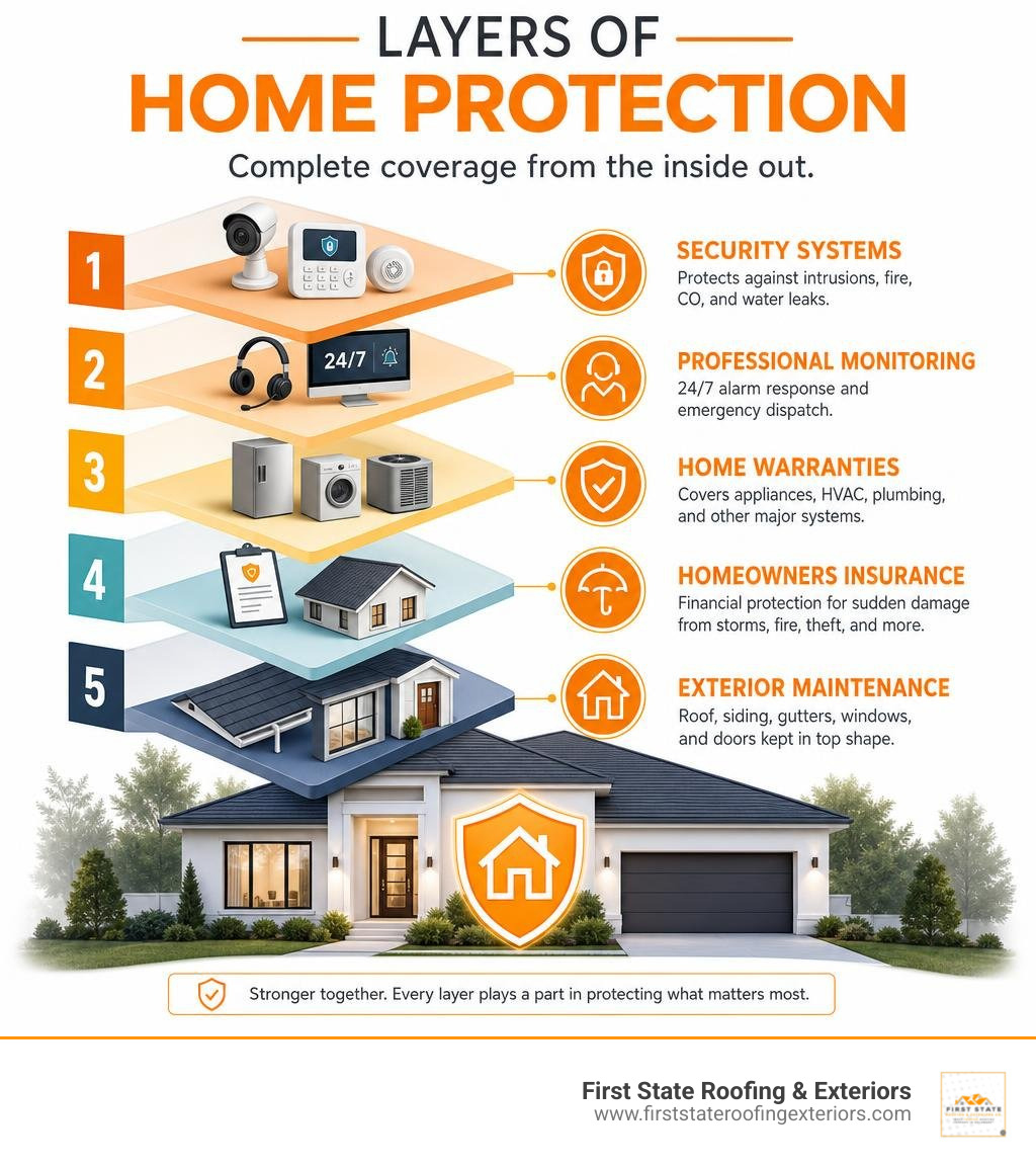 Layers of home protection services from security systems to exterior maintenance infographic infographic Layers of home protection services from security systems to exterior maintenance infographic infographic