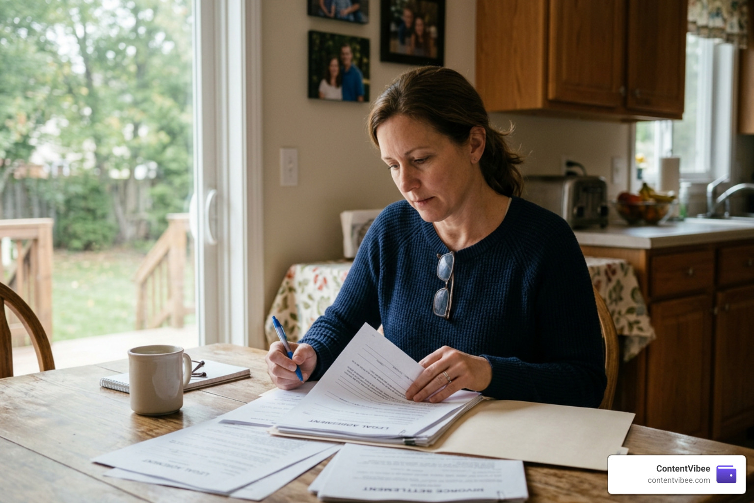 A person carefully reviewing legal documents for divorce planning