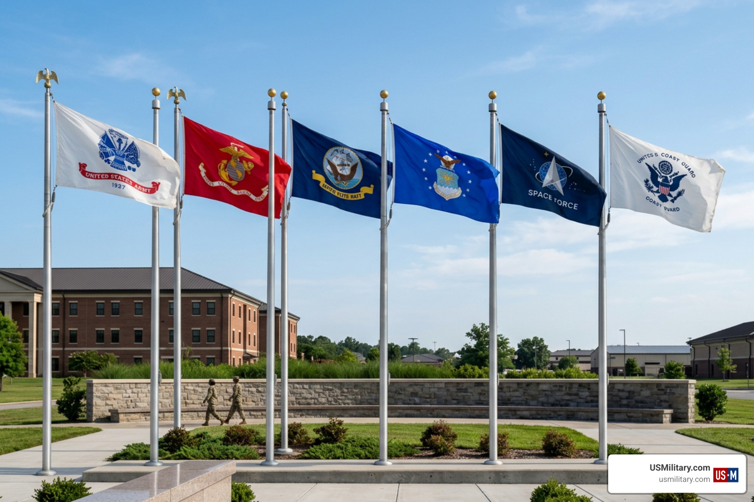 Flag display representing the six service branches of the United States Armed Forces Flag display representing the six service branches of the United States Armed Forces