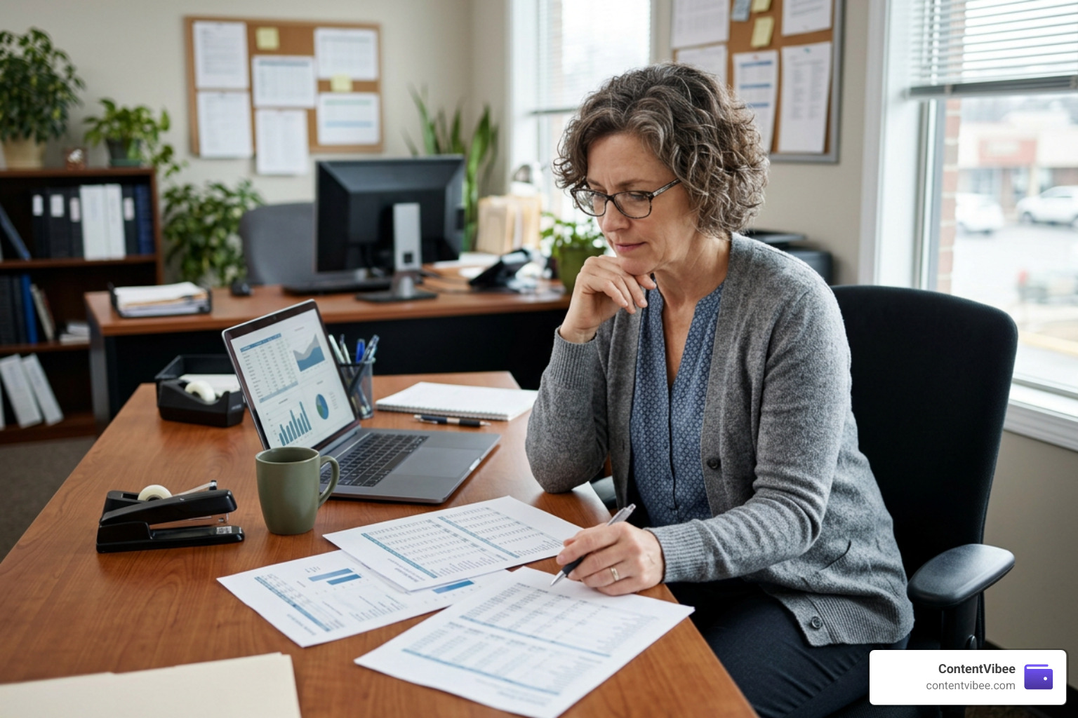 A small business owner reviewing financial statements