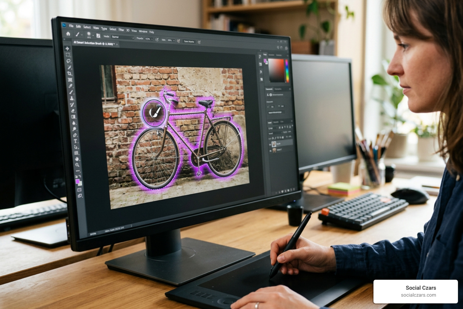 AI brush selecting an object on a photo