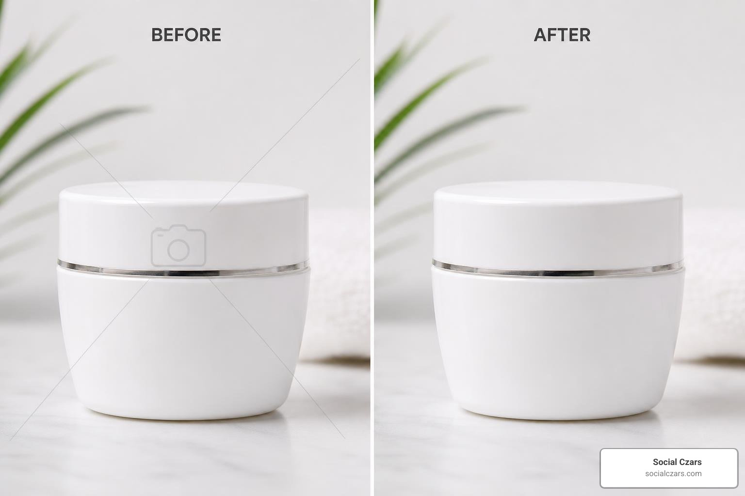 Side-by-side before and after product photo with watermark removed