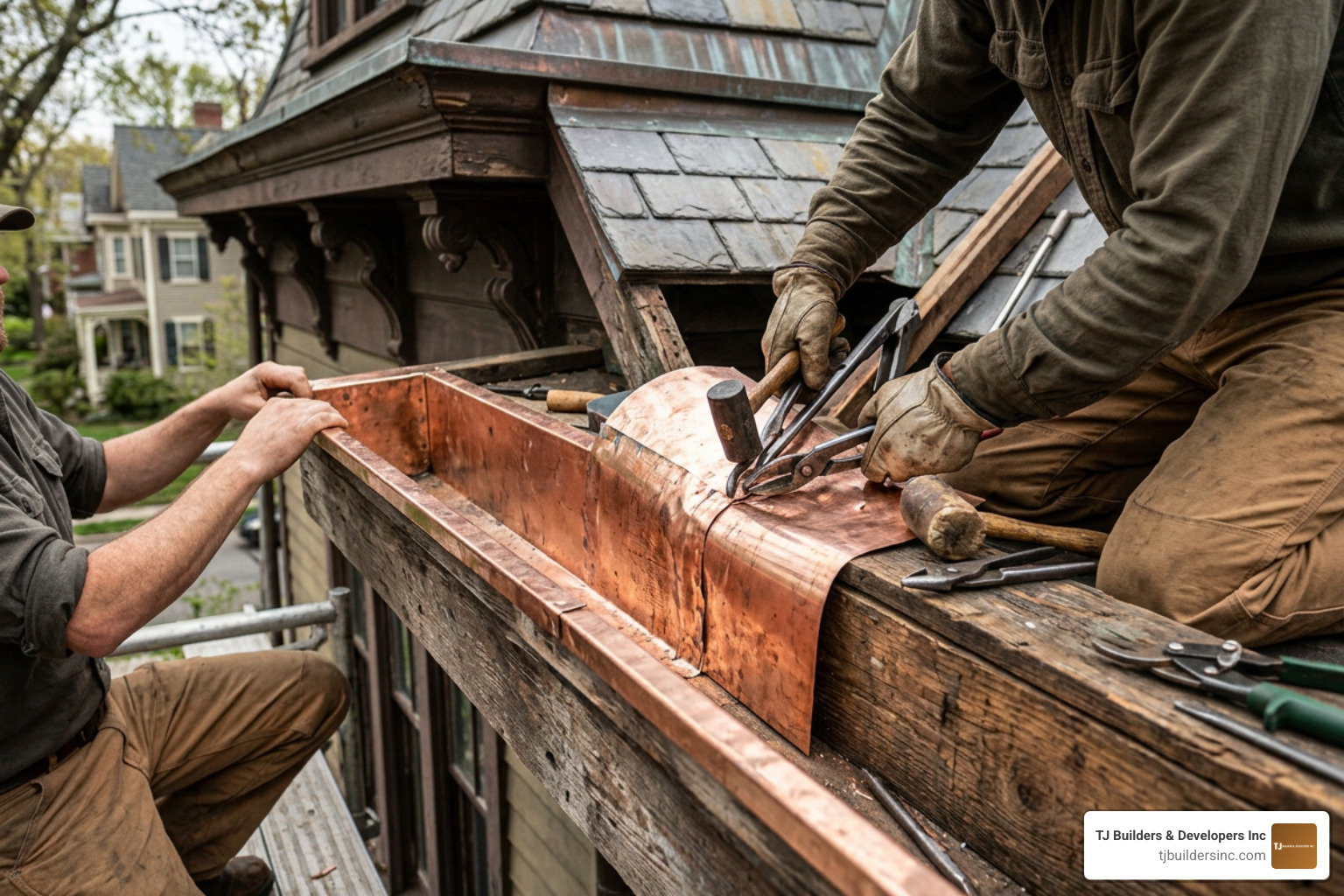 Copper box gutter lining installation