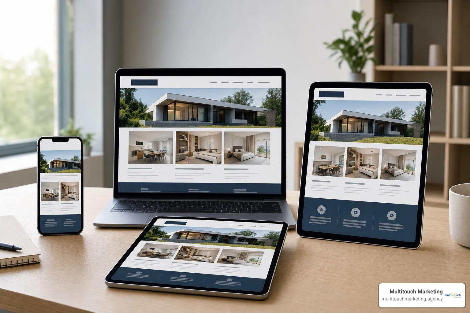 A responsive website displayed on multiple mobile devices showing clean layout and fast loading A responsive website displayed on multiple mobile devices showing clean layout and fast loading