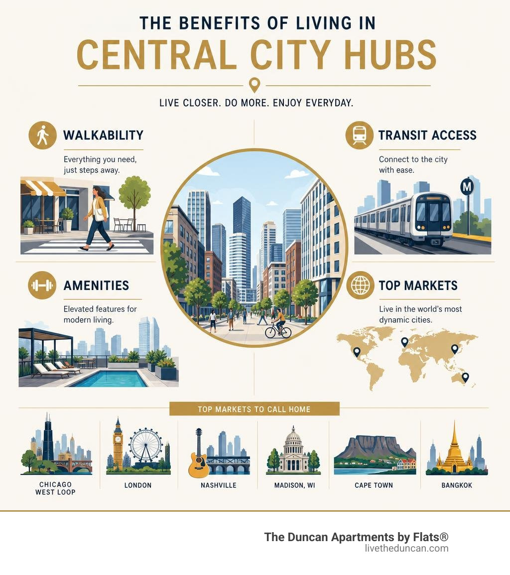 Benefits of living in central city hubs walkability transit amenities top markets infographic infographic Benefits of living in central city hubs walkability transit amenities top markets infographic infographic